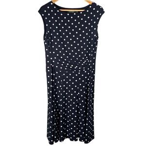 Lauren Ralph Lauren Sz 12 Polka Dot Swing Dress Cap Sleeve Career Party Blue